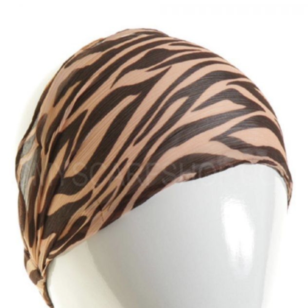 Brown & Yellow Zebra Print Chiffon Headband Scarf